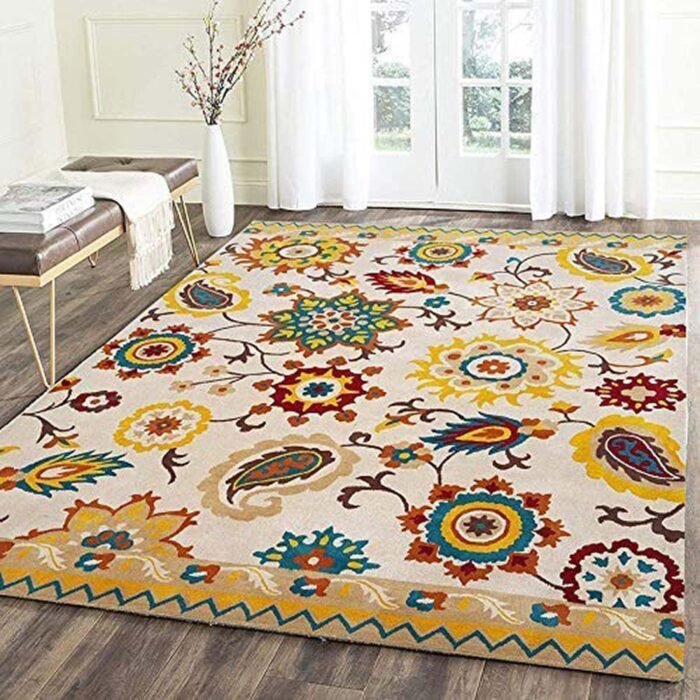 Handmade carpets floral yellow & white carpet